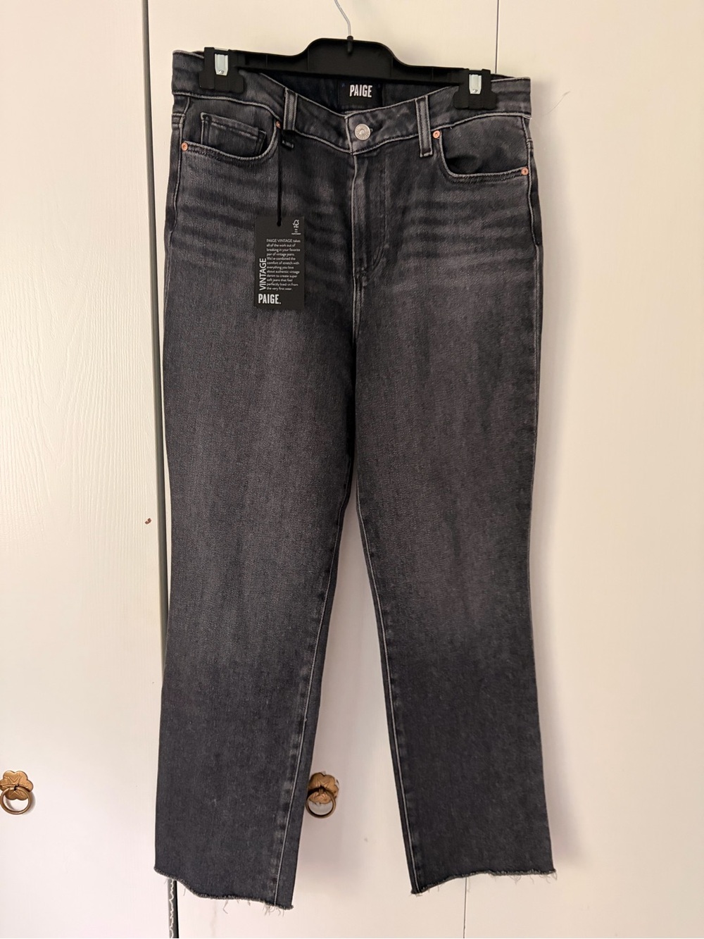 PAIGE Washed Black Straight Leg Crop Jeans